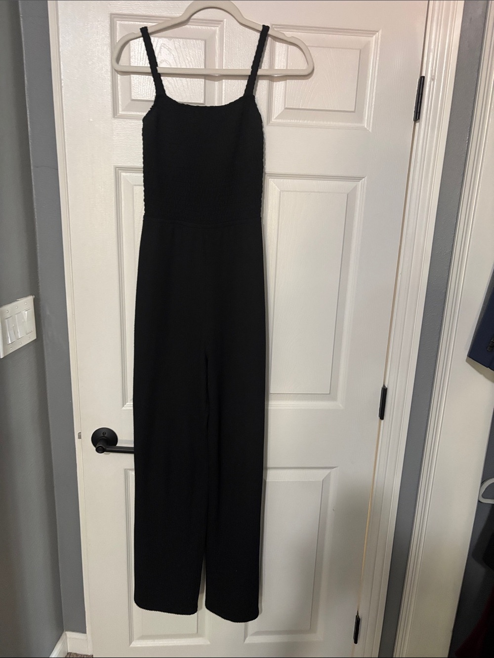Lulu's Black Smocked Bodice Wide-Leg Jumpsuit with Spaghetti Straps